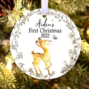 Personalized Baby&#39;s First Christmas Ornament, Deer Baby&#39;s 1st Christmas Ornament, baby shower gift, Baby Deer First Christmas Ornament