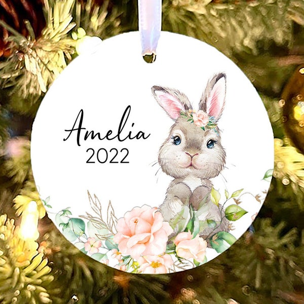 Personalized Christmas Ornament, Bunny Christmas Ornament, cute girl Ornament, personalized Kid ornament, Bunny Kids ornament, personalized