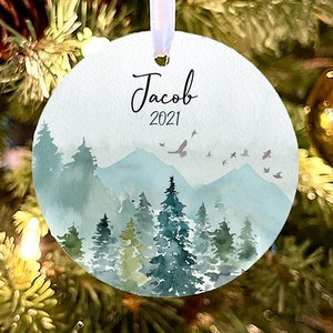 Rustic Kids Christmas Ornament, Forest Ornament, Baby boy Personalized Ornament, Photo Ornament, Mountain Christmas Ornament, Child ornament