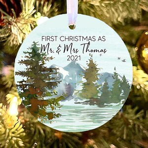 Rustic Christmas Ornament, Mountain Christmas Ornament, Personalized Ornament, Custom Ornament, ceramic ornament, forest Christmas ornament