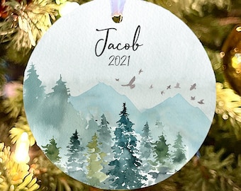 Rustic Kids Christmas Ornament, Forest Ornament, Baby boy Personalized Ornament, Photo Ornament, Mountain Christmas Ornament, Child ornament