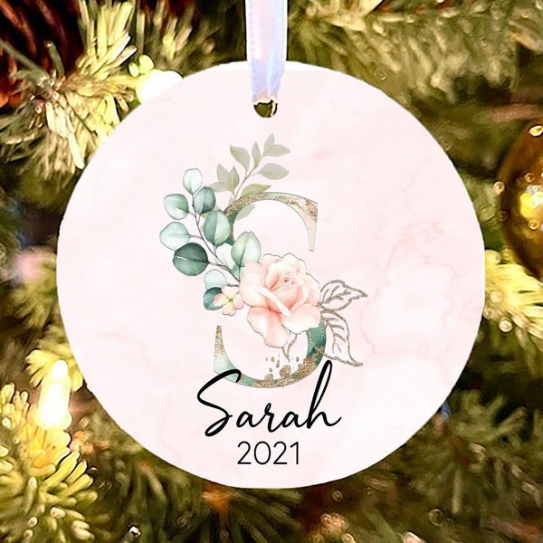 Personalized Girl Ornament, Personalized Pink Christmas Ornament, cute girl Ornament, personalized Kid ornament, floral girl ornament