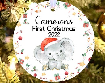 Babys First Christmas Ornament, Personalized Baby Ornament, Baby's 1st Christmas, Elephant Baby Ornament, Safari Ornament, baby shower gift