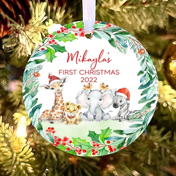 Babys First Christmas Ornament, Jungle Personalized Ornament, Safari Ornament, Photo Ornament, baby shower gift, elephant baby ornament, cub