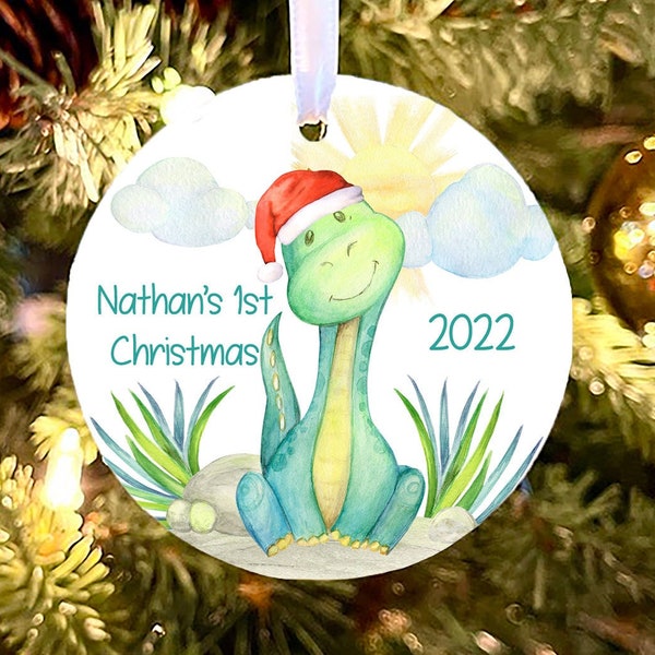 Babys First Christmas Ornament, Dinosaur Ornament, Baby boy Personalized Ornament, Photo Ornament, baby shower gift, baby gift, ceramic