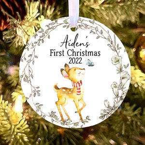 Baby&#39;s First Christmas Ornament, Deer Baby&#39;s 1st Christmas,  Baby Deer Ornament, baby shower gift, Personalized First Christmas Ornament