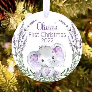 Baby&#39;s First Christmas Ornament, Personalized Baby&#39;s Christmas Ornament,  Purple Elephant Baby Ornament, New baby gift, baby girl Ornament