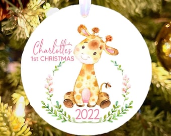 Babys First Christmas Ornament, Giraffe Ornament, baby shower gift, Baby girl ornament, safari Ornament, Personalized Ornament, custom baby