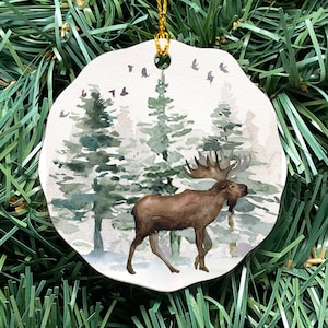 Moose Christmas Ornament, Rustic Christmas Ornament, Personalized Ornament, Custom Ornament, ceramic ornament, mountain christmas ornament
