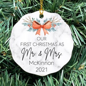 Our First as Mr and Mrs Christmas Ornament, First Christmas Married ornament, wedding gift ornament, first year married, 1st year married