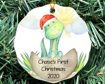 Babys First Christmas Ornament, Dinosaur Ornament, Baby boy Personalized Ornament, Photo Ornament, baby shower gift, baby gift, ceramic