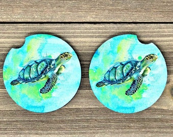 Wave Turtle Pattern Car Coasters Cute Car Decor Ceramic Coaster Inserts Fun Turtle Lover Spring Summer Beach Gift