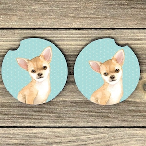 dog car coaster SET,  car coaster, Chihuahua lover gifts, sandstone car coaster, 2 pack car coaster,  rubber car coaster, cup holder