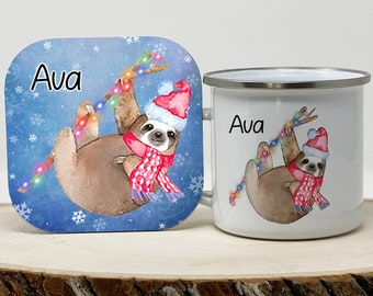 Personalized Sloth Christmas Mug, Hot Cocoa Mug, Hot Chocolate Mug, Santa Mug, kids Christmas camp mug, kids Christmas cup, sloth gifts