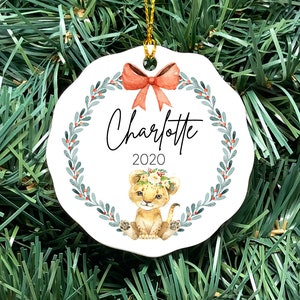 Children&#39;s Christmas Ornament, Baby Lion cub ornament, Kids Personalized Ornament, Photo Ornament, ceramic, gifts under 20, lion lovers