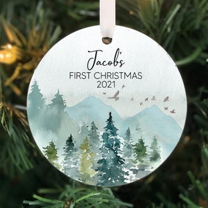 Baby&#39;s First Christmas Ornament, Rustic Ornament, forest, Baby boy Personalized Ornament, Woodland ornament, Photo Ornament, baby shower