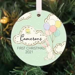 Baby&#39;s First Christmas Ornament, Bunny Rabbit Ornament, baby shower gift, Baby GIRL ornament,  baby BOY Ornament, Personalized Ornament