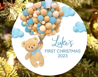 Personalized Baby's First Christmas Ornament, Teddy bear baby ornament, Personalized Baby's 1st Ornament, photo ornament, ornament for boy