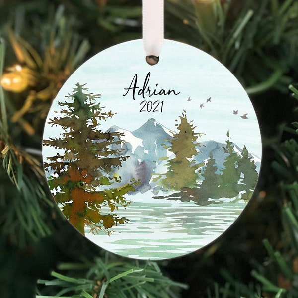 Mountain Kids Christmas Ornament, Forest Ornament, Baby boy Personalized Ornament, Photo Ornament, Rustic Christmas Ornament, Child ornament