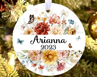 Personalized Christmas Ornament, boho Christmas Ornament, personalized Kid's ornament, teen ornament, butterfly Christmas ornament, floral