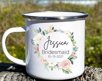 Wedding party Camp mug, bridesmaid mug, wedding favor, personalized camp mug, coffee mug, camping mug, mountain wedding, rustic wedding