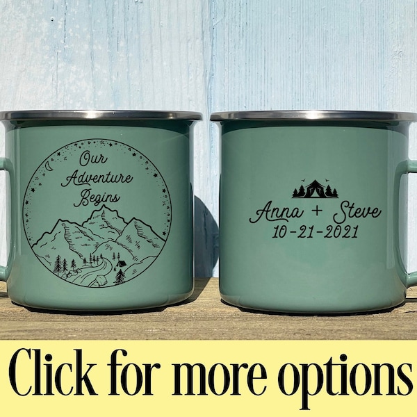 Wedding camp mug personalized, rustic wedding favor, personalized camp mug, forest campfire mug, wedding party gift, wedding gift, mountain