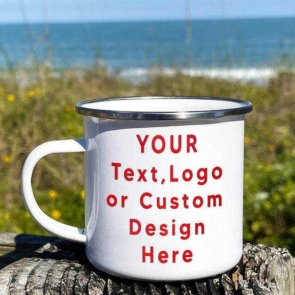 Custom Camp Mug, Personalized Campfire Mug, Enamel Camp Mug, Stainless Steel Camp Mug, Coffee Camping Mug, RV Mug, Logo Mug, Custom Design