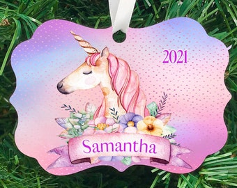 Unicorn Christmas Ornament, girl's unicorn christmas ornament, Personalized Ornament,  unicorn gifts, unicorn lovers, christmas ornament