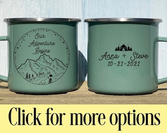 Wedding camp mug personalized, rustic wedding favor, personalized camp mug, forest campfire mug, wedding party gift, wedding gift, mountain