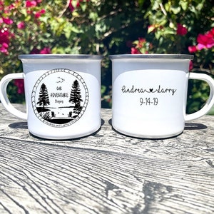 Wedding Camp mug, campfire mug, wedding favor, Lake wedding, personalized camp mug, coffee mug, mountain wedding, rustic wedding, adventure