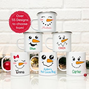 Personalized Hot Cocoa Mug,  Hot Chocolate Mug, Snowman Christmas Mug, Cute Snowman Faces mug, Custom Christmas mug, christmas camp mug