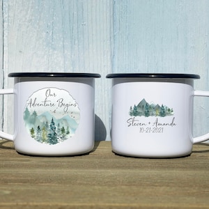 Personalized wedding camp mug, rustic wedding favor, mr mrs camp mug, wedding gift,  forest campfire mug, wedding party gift, anniversary