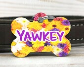 Pet ID Tag, Two-Sided Dog Tag, Personalized Pet tag, Bone ID Tag, Pet Gift, Personalized Gift, Identification Tag, Dog tag, flower dog tag