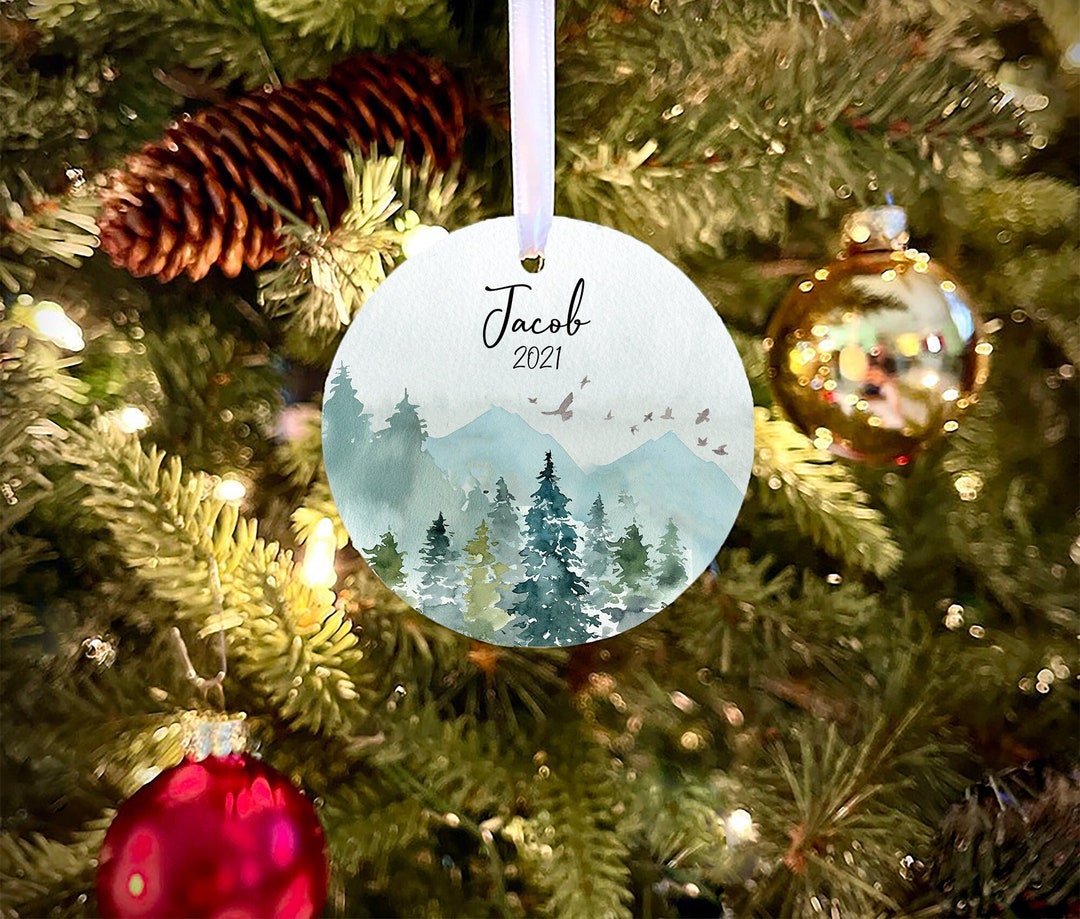 Mountain Christmas Ornament, Rustic Christmas Ornament, Personalized