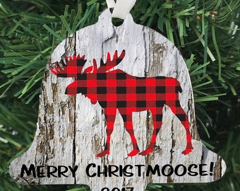 Plaid Moose Christmas Ornament, moose lovers, Christmas ornament, rustic Christmas ornament, woodland, personalized Christmas ornament