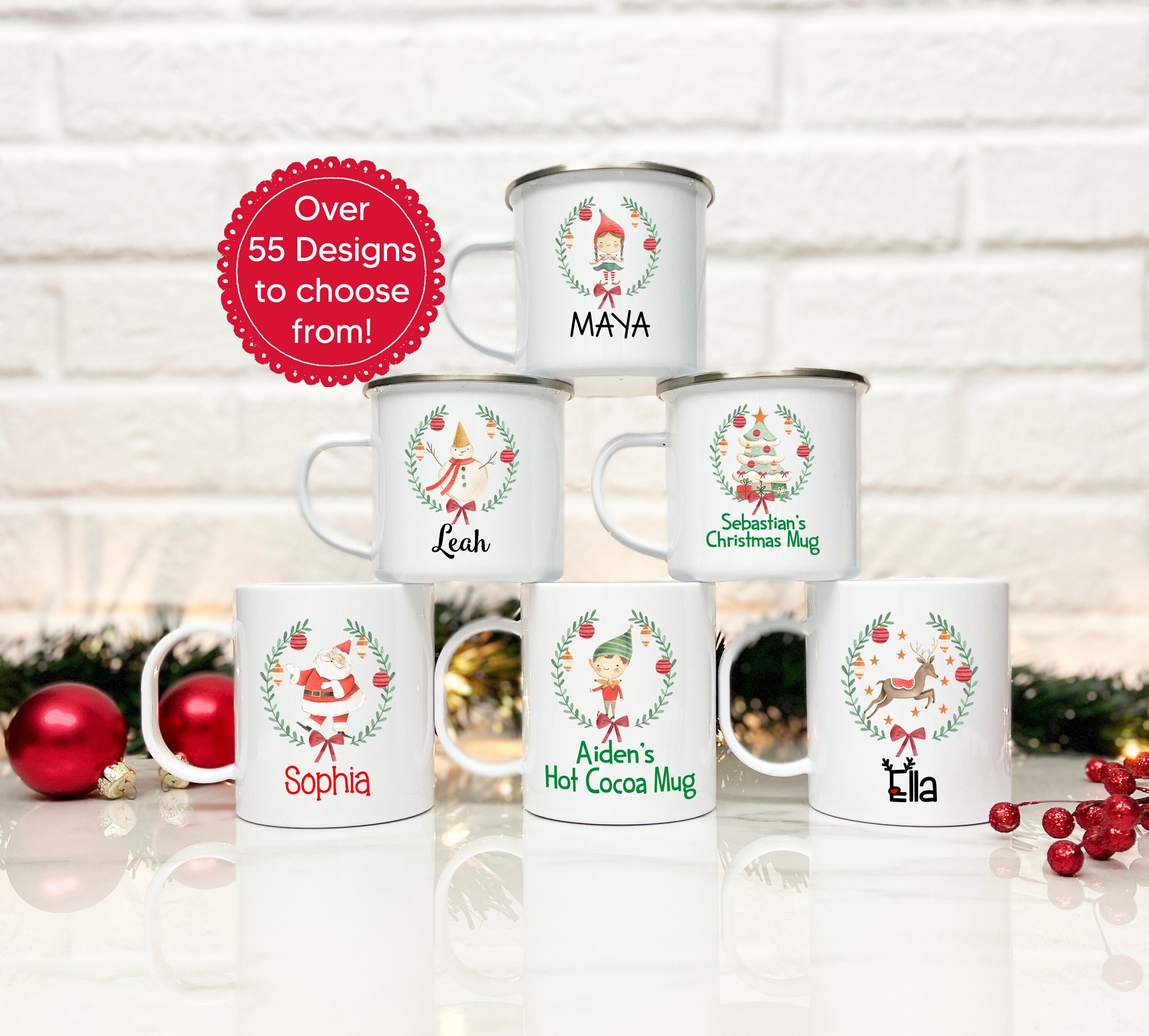 Custom Christmas Penguins Plastic Kids Mug (Personalized)