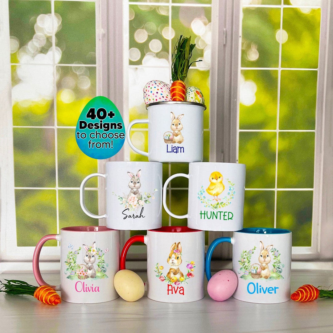 Personalized Easter Bunny Mug, Easter Basket Gift, Kids Easter Mug