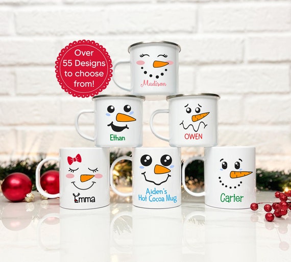 Personalized Hot Cocoa Mug,  Hot Chocolate Mug, Snowman Christmas Mug, Cute Snowman Faces mug, Custom Christmas mug, christmas camp mug
