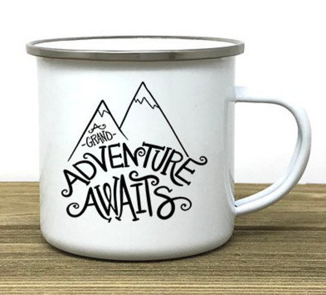 The Adventure Awaits Enamel Mug - Personalised Adventure Together Mug - Canvas Design Mug Store