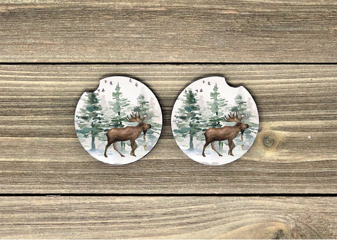 Moose car coaster SET moose gifts sandstone car coaster 2 Etsy