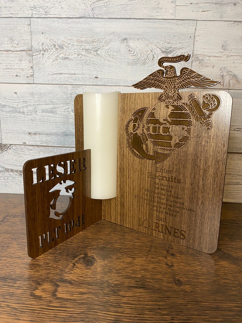 Marine Corps Crucible Candle Holder Walnut (Dark)