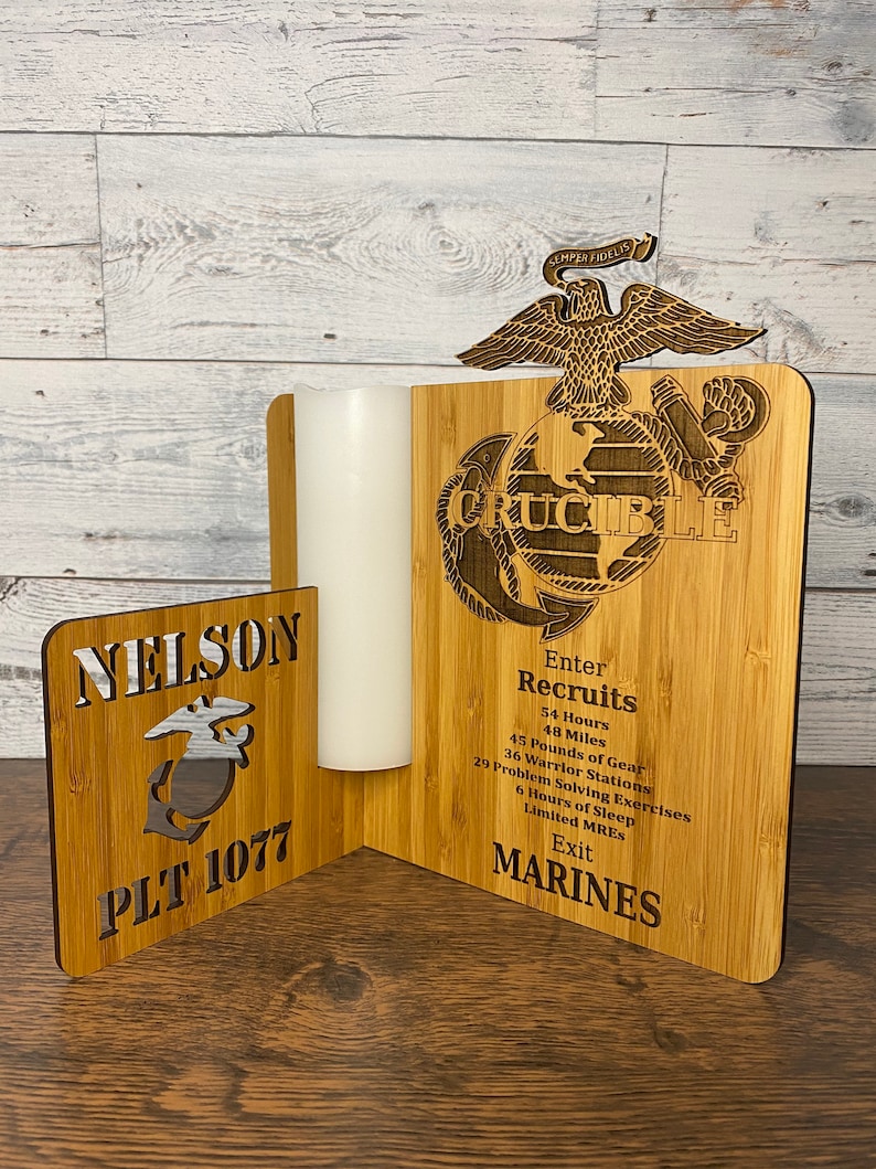 Marine Corps Crucible Candle Holder Bamboo