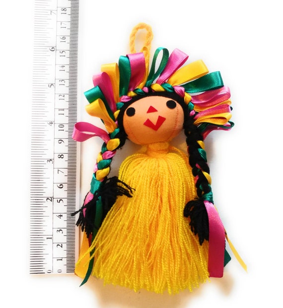 Authentic Mexican Ribbon Girl Doll With Braids Rag Doll Ornament Key Chain Party Favor