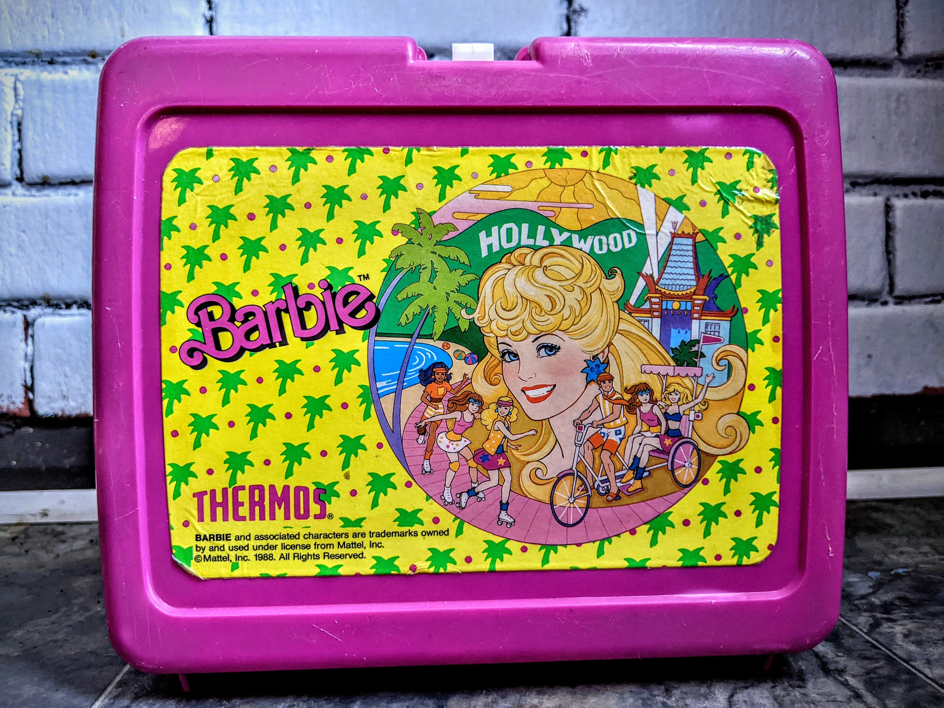 Vintage Barbie Lunch Box / Barbie Mirror Collectible / 1990 Thermos Light  Pink Lunchbox 