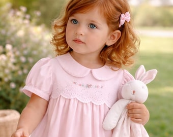 Handmade Pink Toddler Dress, Bubble Sleeve, Peter Pan Collar, Easter Outfit, 2T