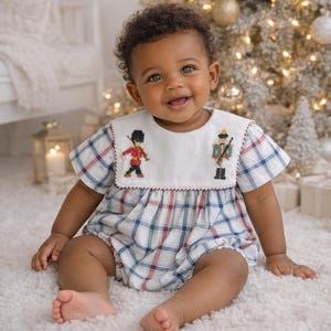 Baby Boy Christmas Bubble 6 Months, Plaid Nutcracker Romper, Handmade Holiday Outfit