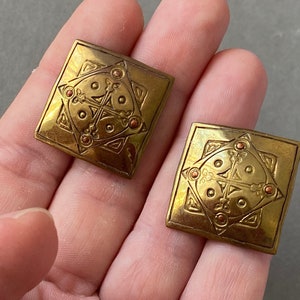 Artisan Brass & Copper Vintage Large Stud Earrings: Embossed Metal Mix, JDI Maker&#39;s Mark