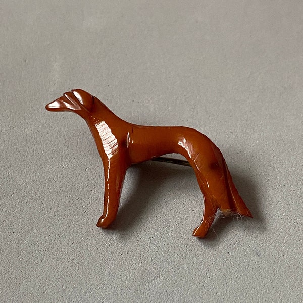 1920s Bakelite greyhound brooch -  VINTAGE Art Deco sculptural dog brooch from hand carved early plastic 1920s 1930s