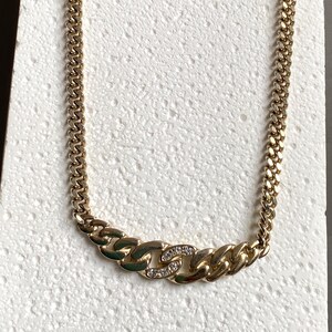 Vintage Avon goudkleurige ketting ketting met strassteentjes, gesigneerde powerdressing-kostuumsieraden uit de jaren 1980-90