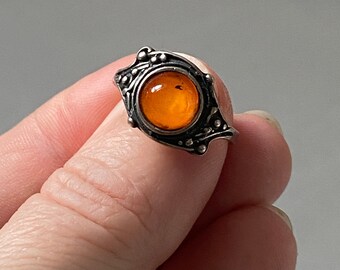 Bague Vintage Argent 925 Avec Ambre - Taille 57 - Occasion - Bijou Ancien
